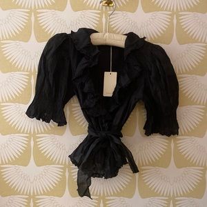 Doen Black Ruffled Wrap Blouse